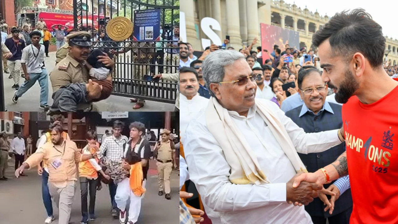 Virat Kohli with Karnataka CM, stampede victims outside Bengaluru stadium | X