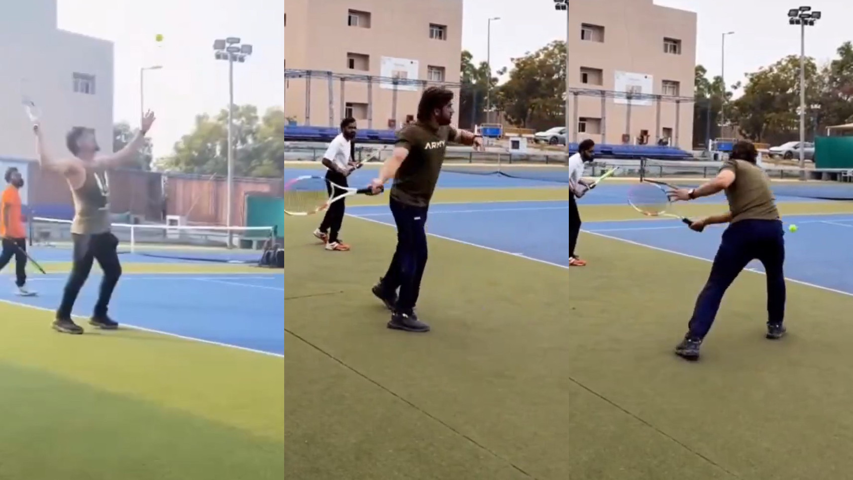 WATCH- MS Dhoni shows off his perfect tennis skills