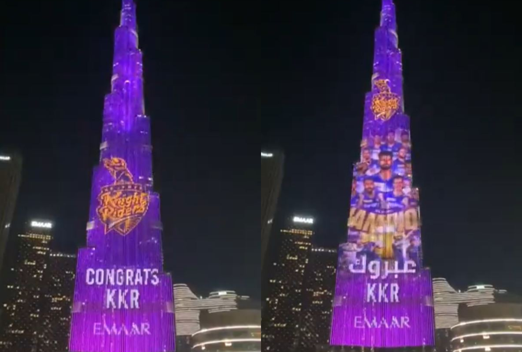 Burj Khalifa colored in Purple to celebrate KKR's IPL 2024 win | X