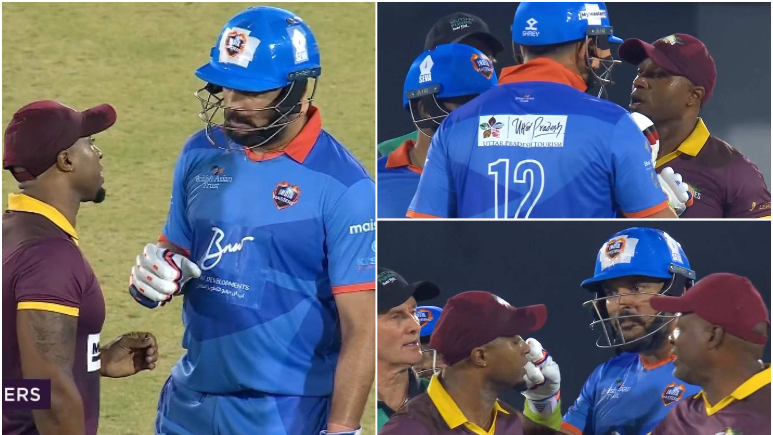 WATCH: Yuvraj Singh, Tino Best indulge in ugly spat during IML T20 final; Brian Lara steps in to separate them