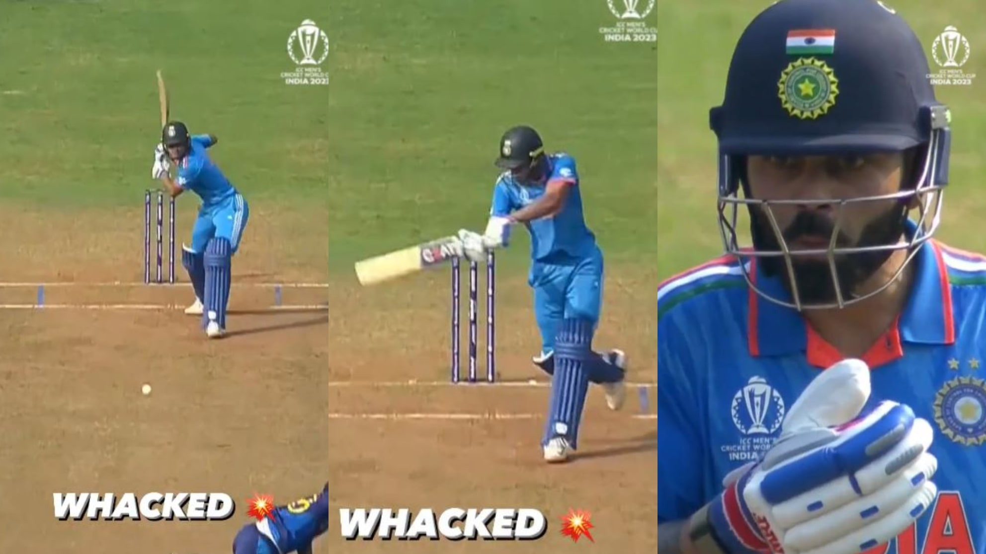 CWC 2023: WATCH- Virat Kohli’s stoked reaction after Shubman Gill’s cracking shot for four