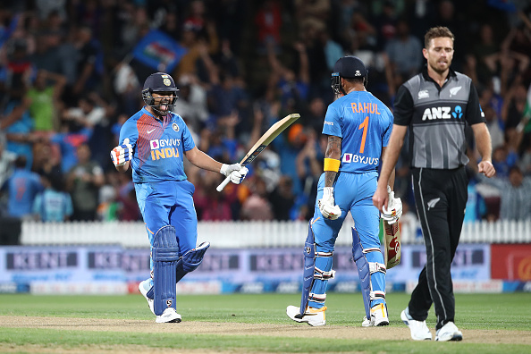 Rohit Sharma and KL Rahul celebrate after winning the super over | Getty