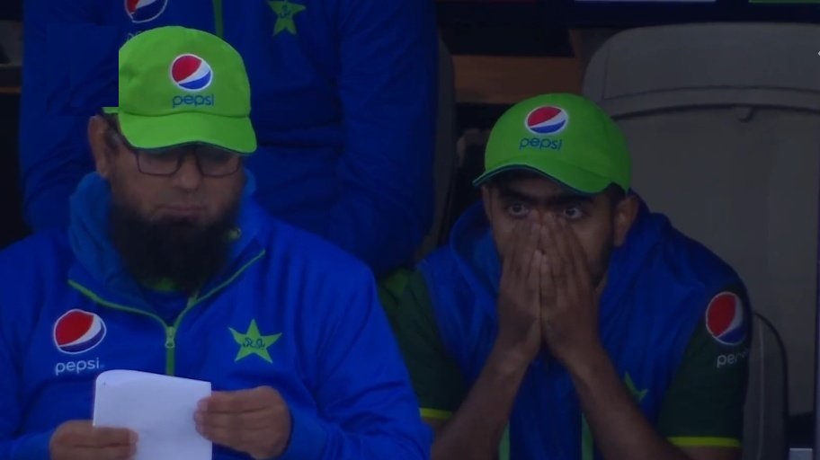 A shocked Babar Azam watches from the dressing room as Pakistan loses by 1 run | Twitter