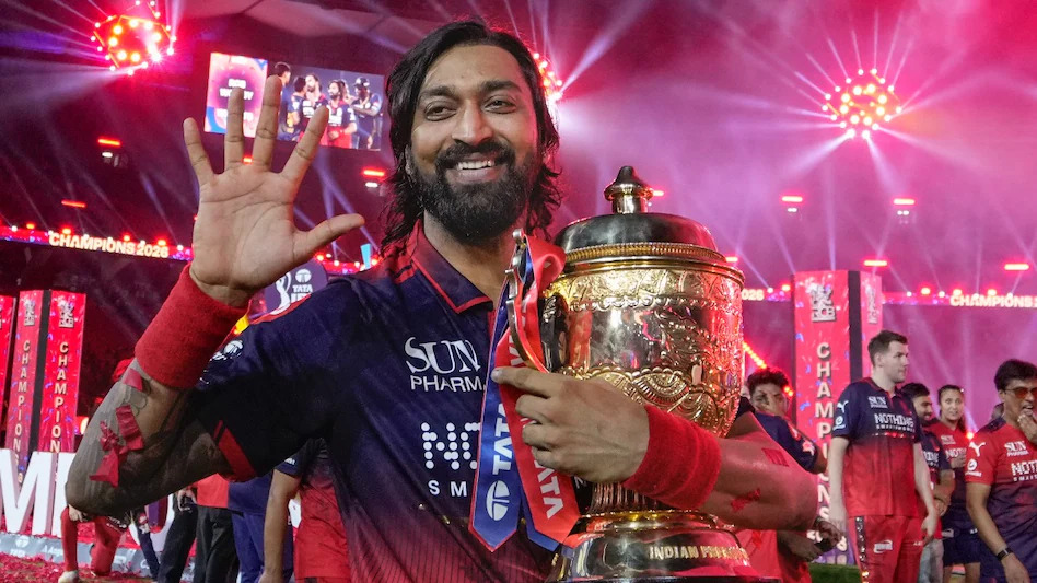 Krunal Pandya with IPL 2026 trophy | RCB X