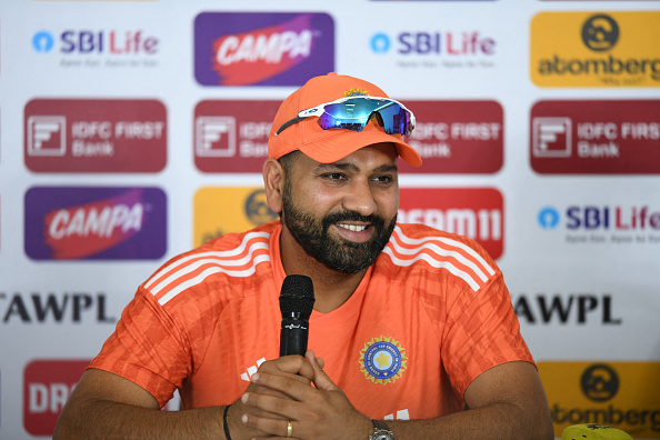 Rohit Sharma addressing the media on the eve of the first Test against England | Getty