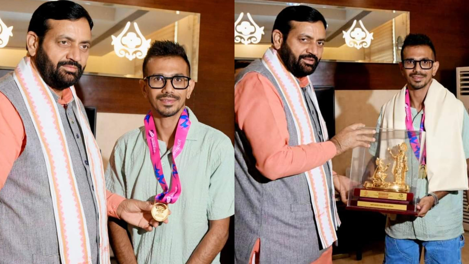 Yuzvendra Chahal felicitated by Haryana CM Nayab Singh Saini after India’s T20 World Cup win