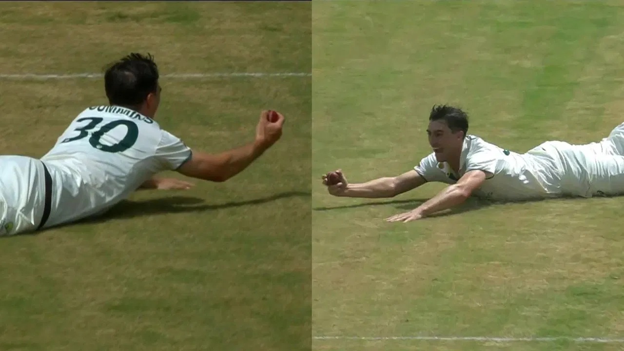 Pat Cummins's excellent one-handed caught and bowled | X