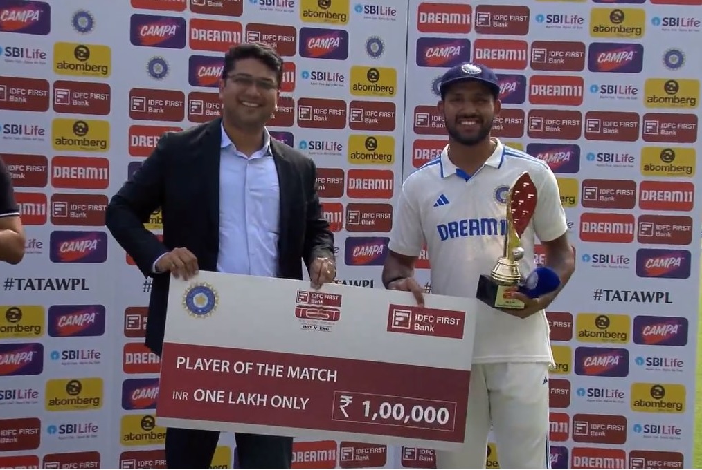 Dhruv Jurel was named the Player of the Match for his 90 and 39* and nice keeping | X