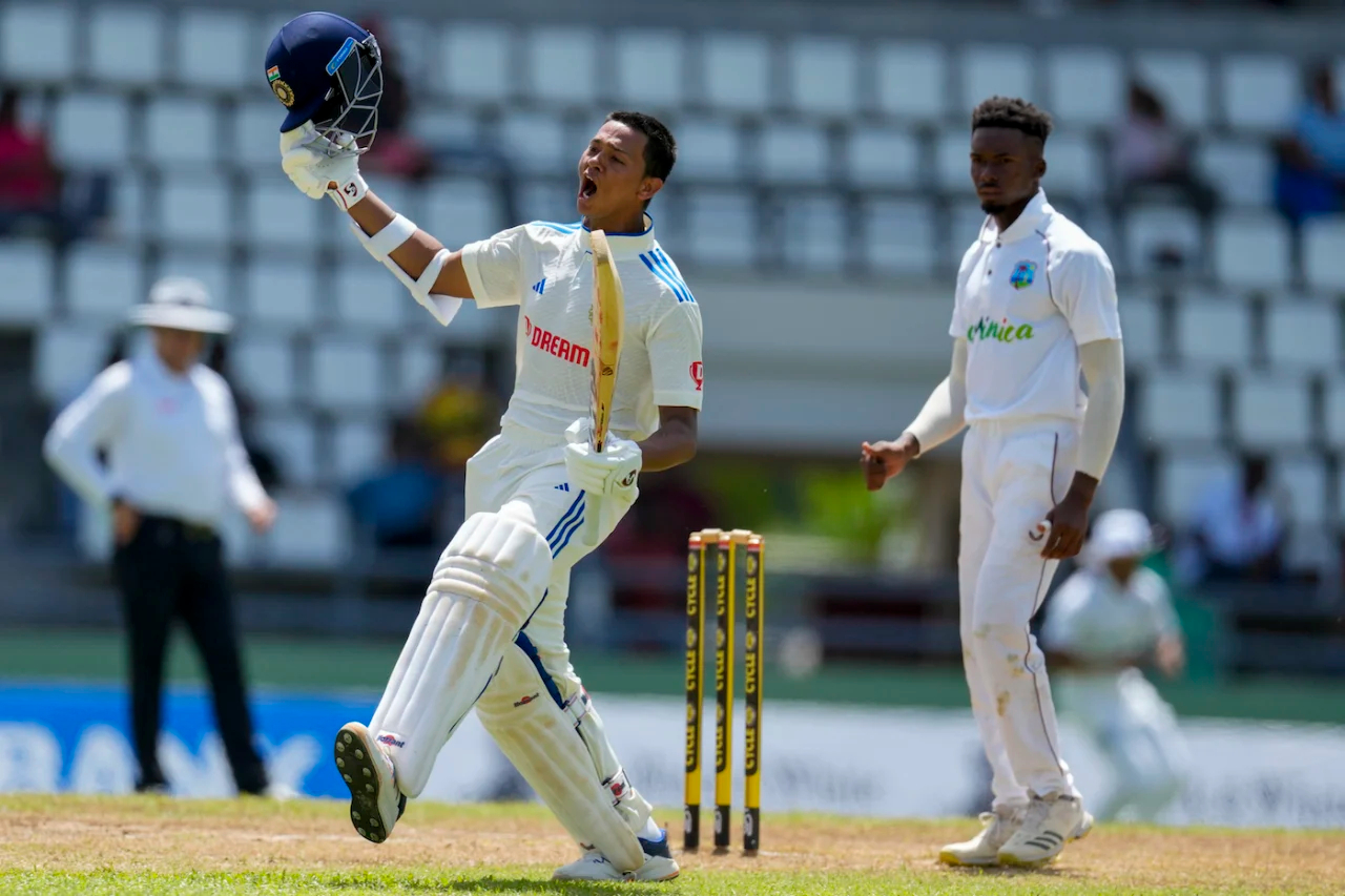 Yashasvi Jaiswal celebrates his maiden Test ton | Getty