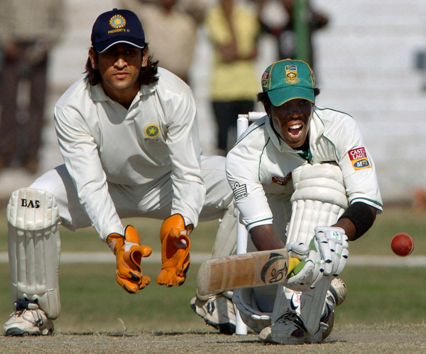 MS Dhoni during a BPXI match against South Africa in 2004