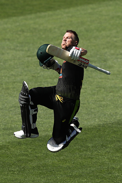 David Warner celebrating after scoring a century at Adelaide Oval | Getty