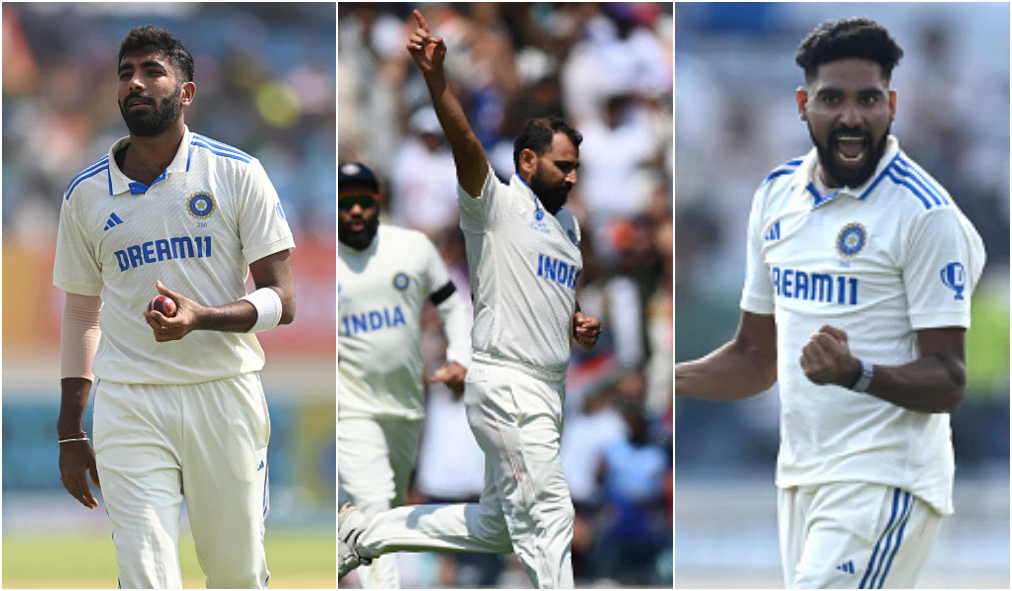 Jasprit Bumrah, Mohammad Shami and Mohammed Siraj | Getty