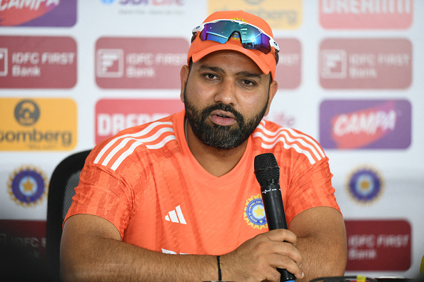 Rohit Sharma addressing the media on the eve of the first Test against England | Getty