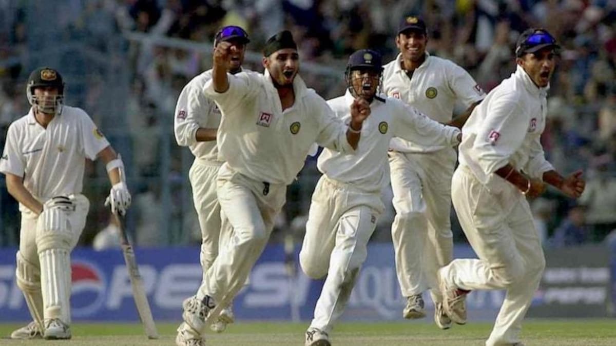 Harbhajan Singh celebrates India's win in 2001 Kolkata Test vs Australia | AFP