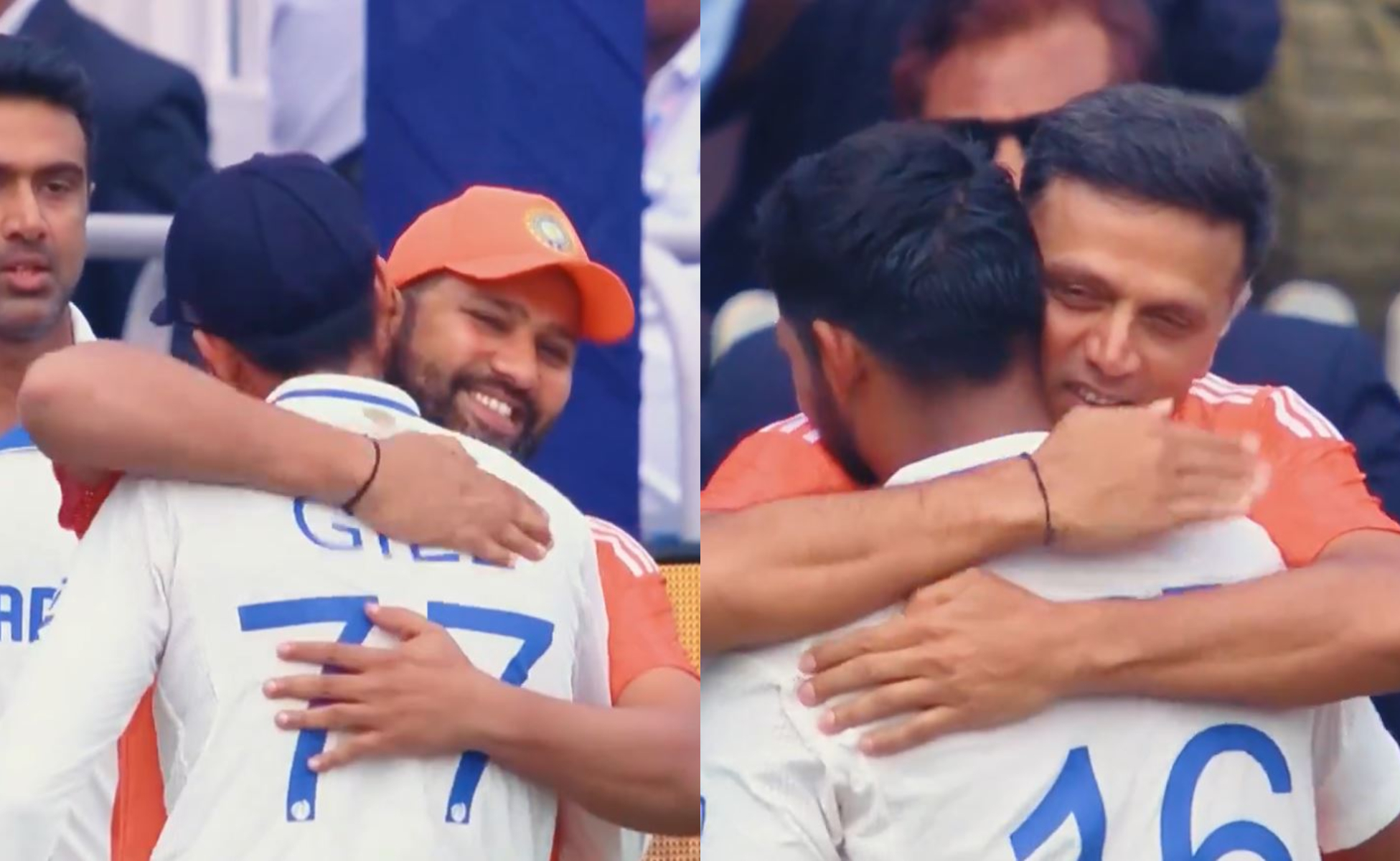 Rohit and Dravid welcome Shubman and Jurel with hugs after India won the Ranchi Test | BCCI X