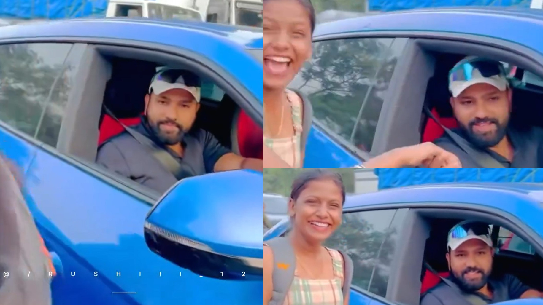 WATCH- Rohit Sharma stops his car in busy Mumbai traffic for a fan; wishes her Happy Birthday