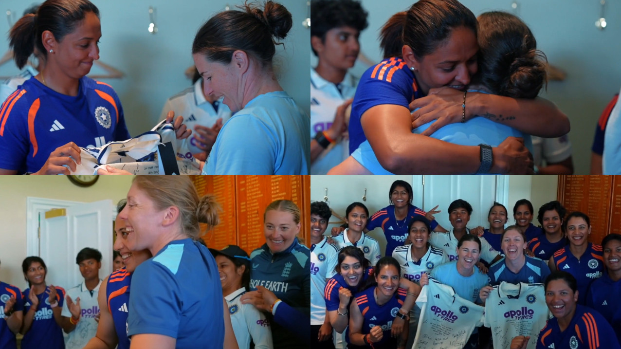WATCH- India women’s team present retiring duo of Heather Knight and Tammy Beaumont with signed jerseys after Lord’s Test win