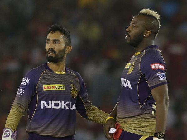 Dinesh Karthik and Andre Russell pull each other's leg during the chat | IANS