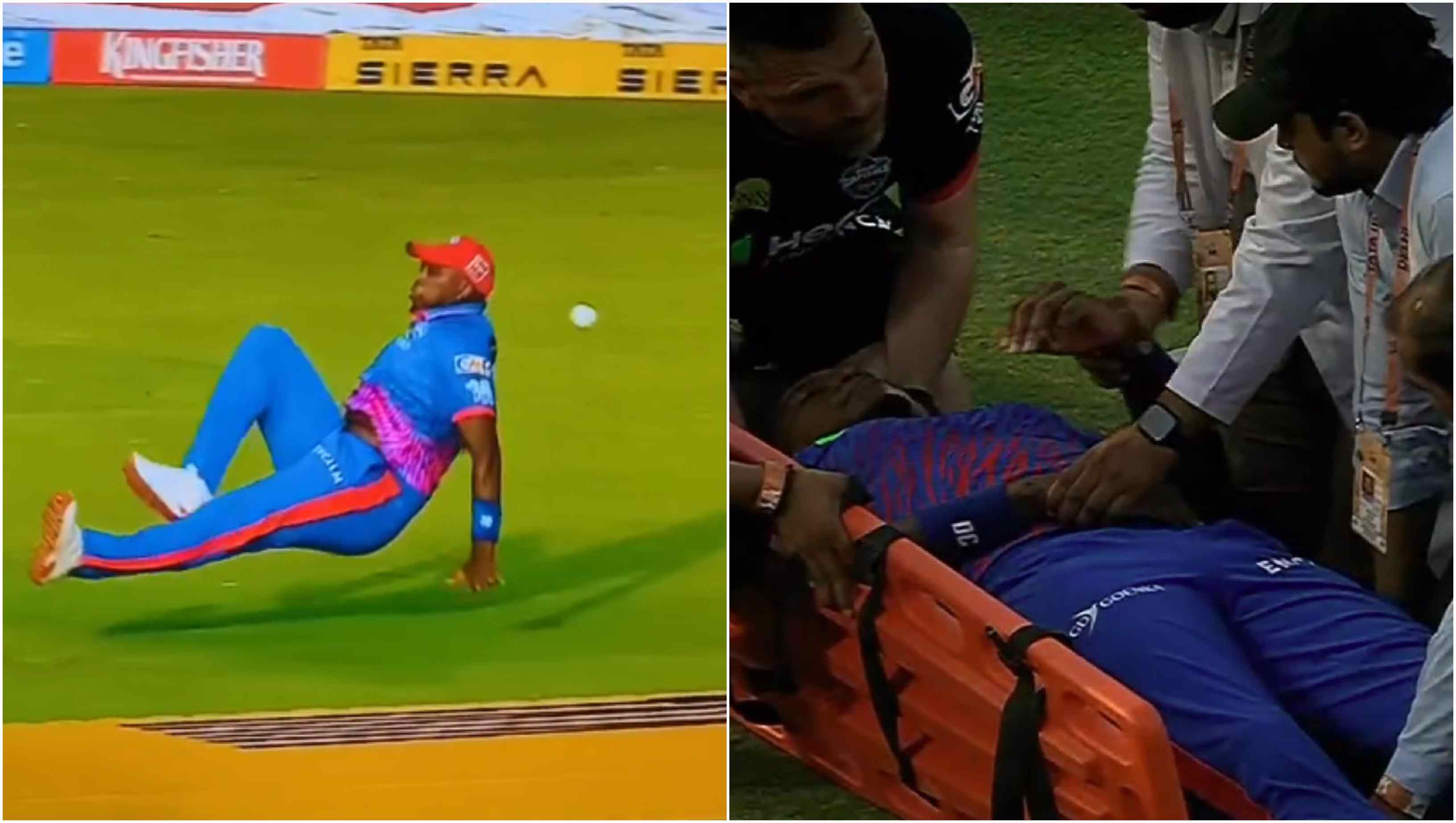 Lungi Ngidi was taken off the field in an ambulance after he injured his head while attempting a catch | X