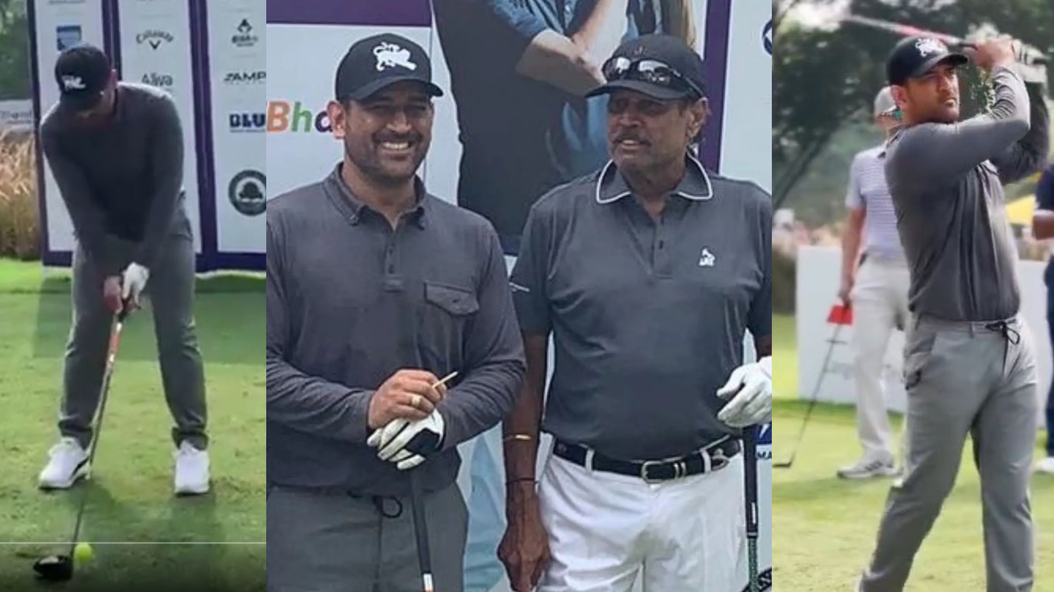 WATCH- MS Dhoni enjoys a game of golf along with legend Kapil Dev