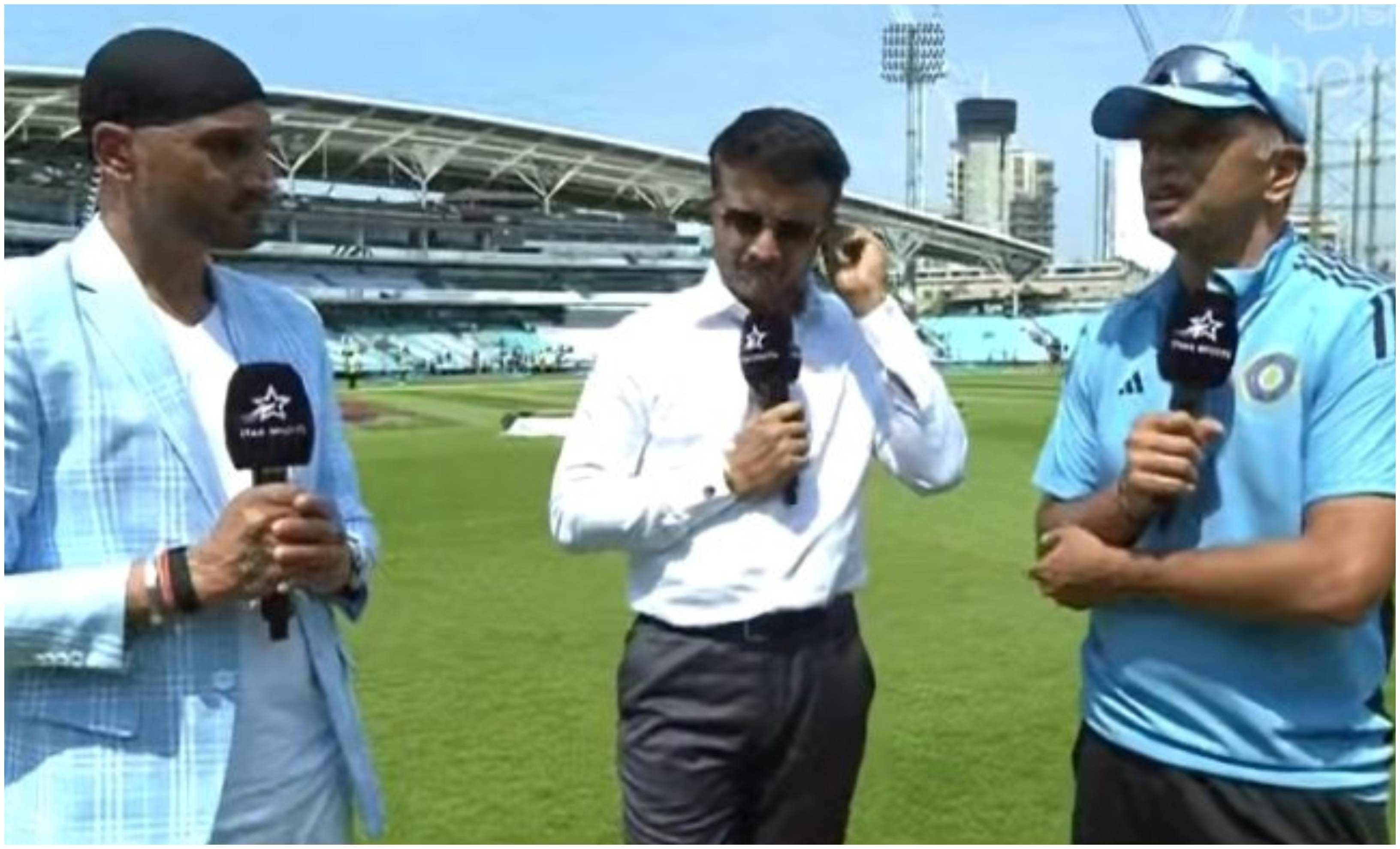 Rahul Dravid speaking to Sourav Ganguly and Harbhajan Singh | Screengrab