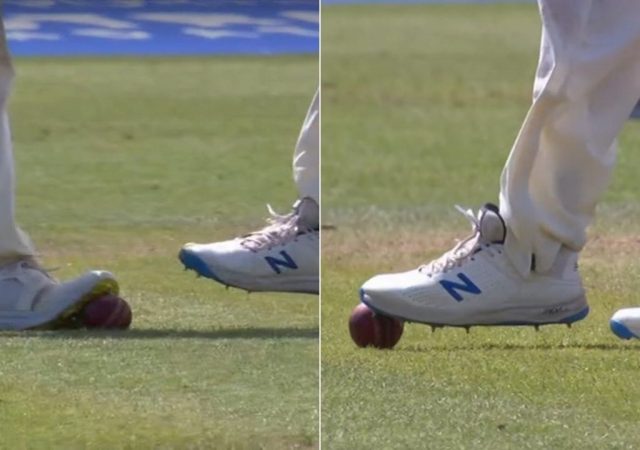 England players were seen stamping ball using shoe spikes on Day 4 at Lord's | Twitter