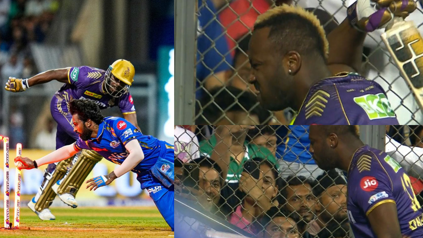 IPL 2024: WATCH- Andre Russell almost slams bat on railing after being run out by Hardik Pandya