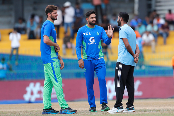 Shaheen Afridi and Haris Rauf with Jasprit Bumrah | Getty Images