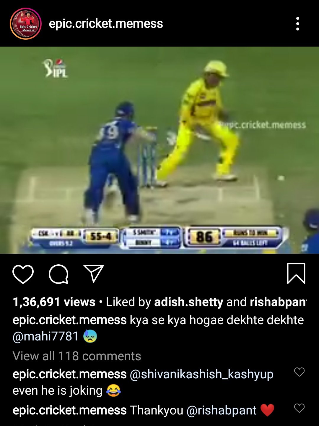 The troll post by a fanpage on Instagram mocking MS Dhoni 
