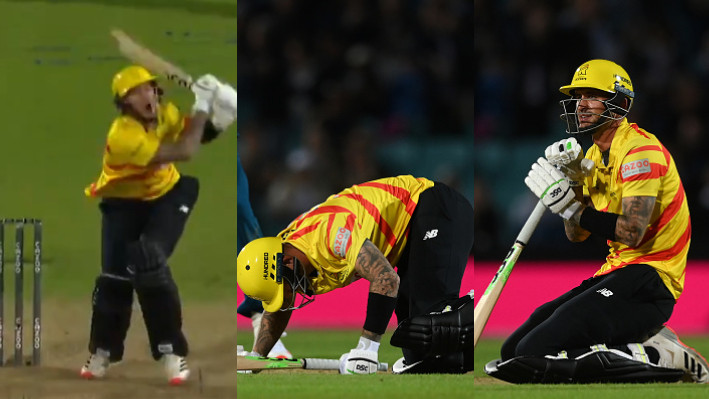 The Hundred: WATCH - Alex Hales gets hit in the groin twice;  Liam Livingstone feels his pain