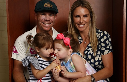 David Warner with his wife Candice Warner and daughters Indi and Ivy | Getty Images