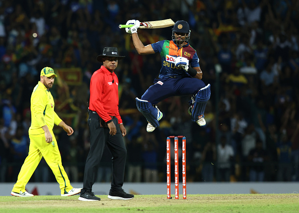 Dasun Shanaka celebrates after leading SL to win in 3rd T20I | Getty