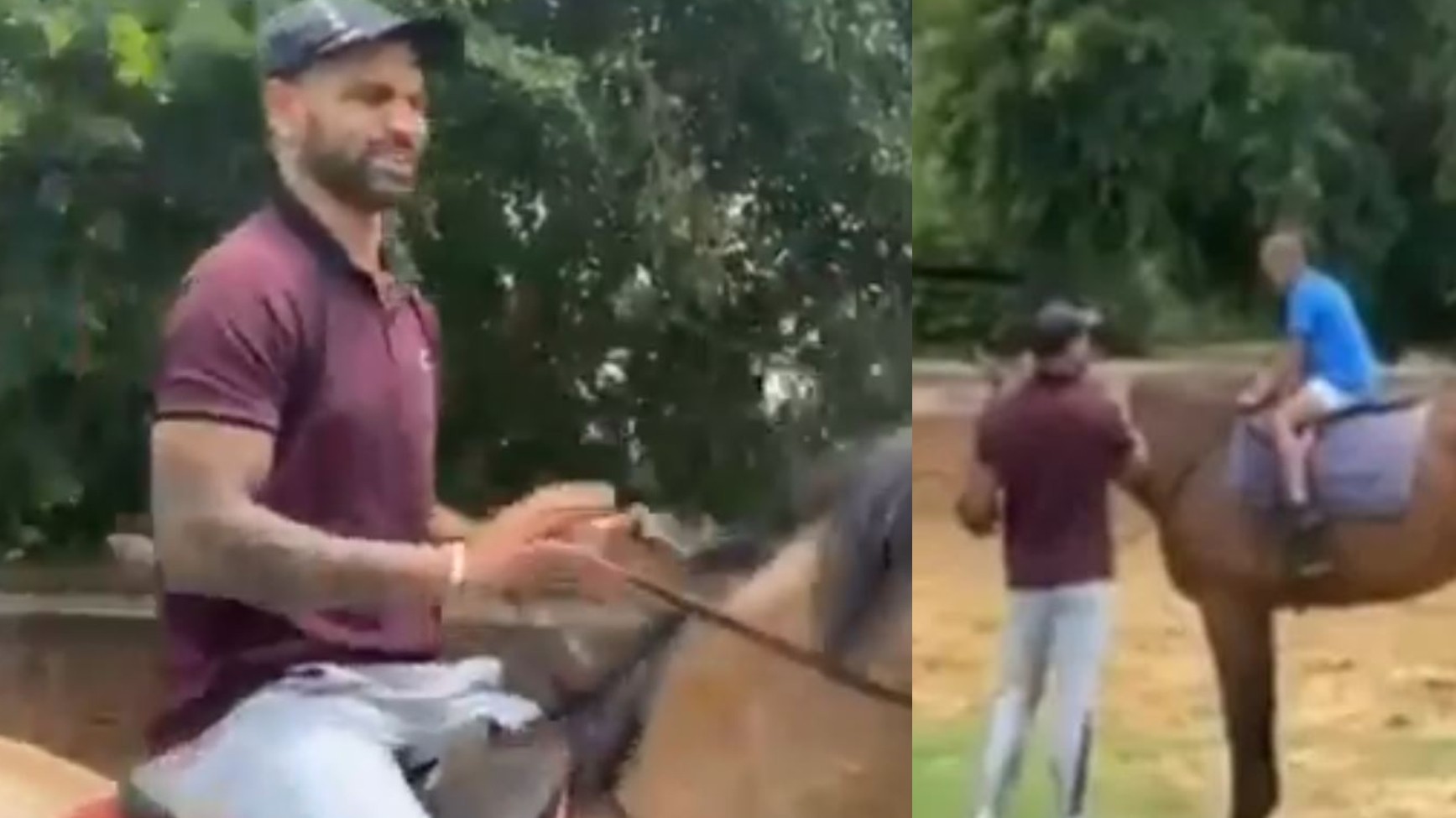 WATCH- Shikhar Dhawan gives his son Zoraver some horse-riding lessons