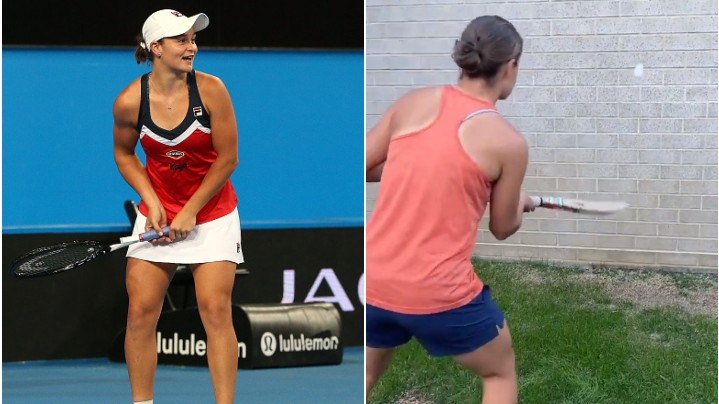 WATCH - Ashleigh Barty practices forehand volleys with a cricket bat; says 