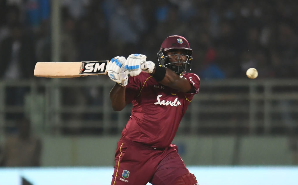 Shai Hope plays a shot during his unbeaten 123 against India in the second ODI | AFP