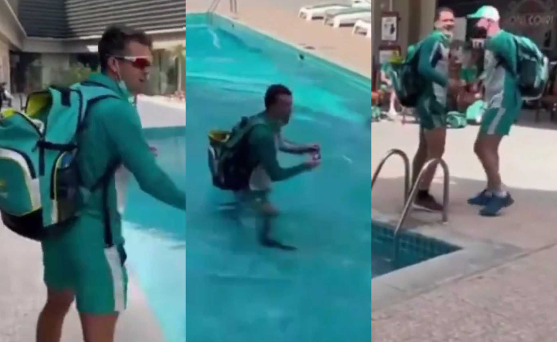 Alex Carey falls into hotel swimming pool | Instagram