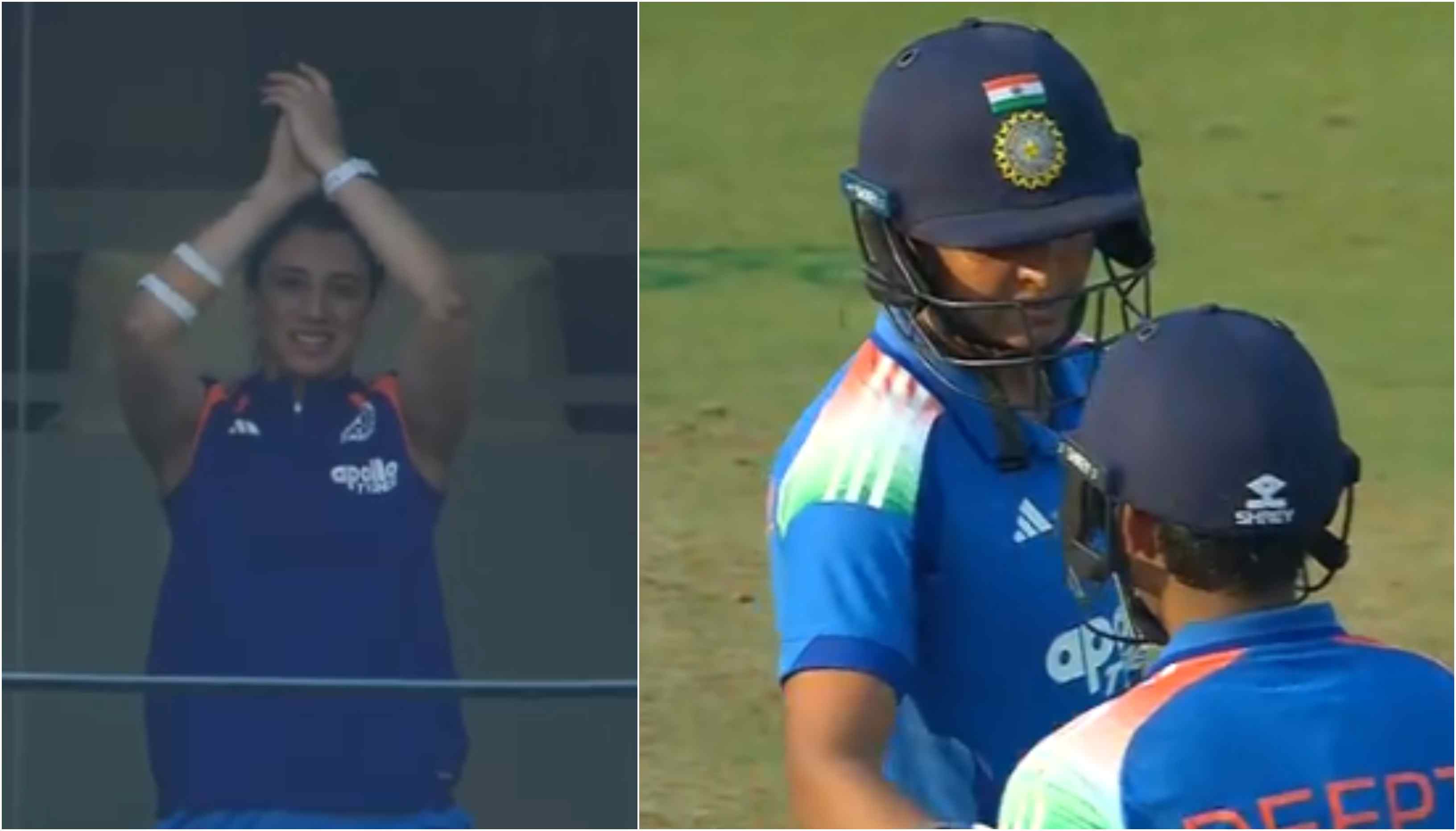Smriti Mandhana celebrating Harmanpreet Kaur's century in Vadodara | BCCI Women