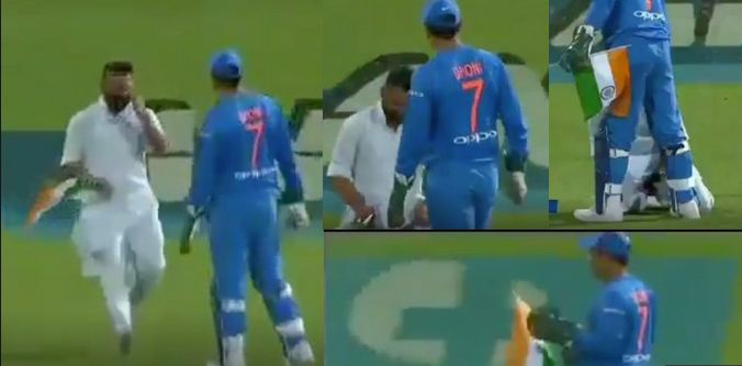 MS Dhoni kept the Indian flag from touching the ground as the fan touched his feet