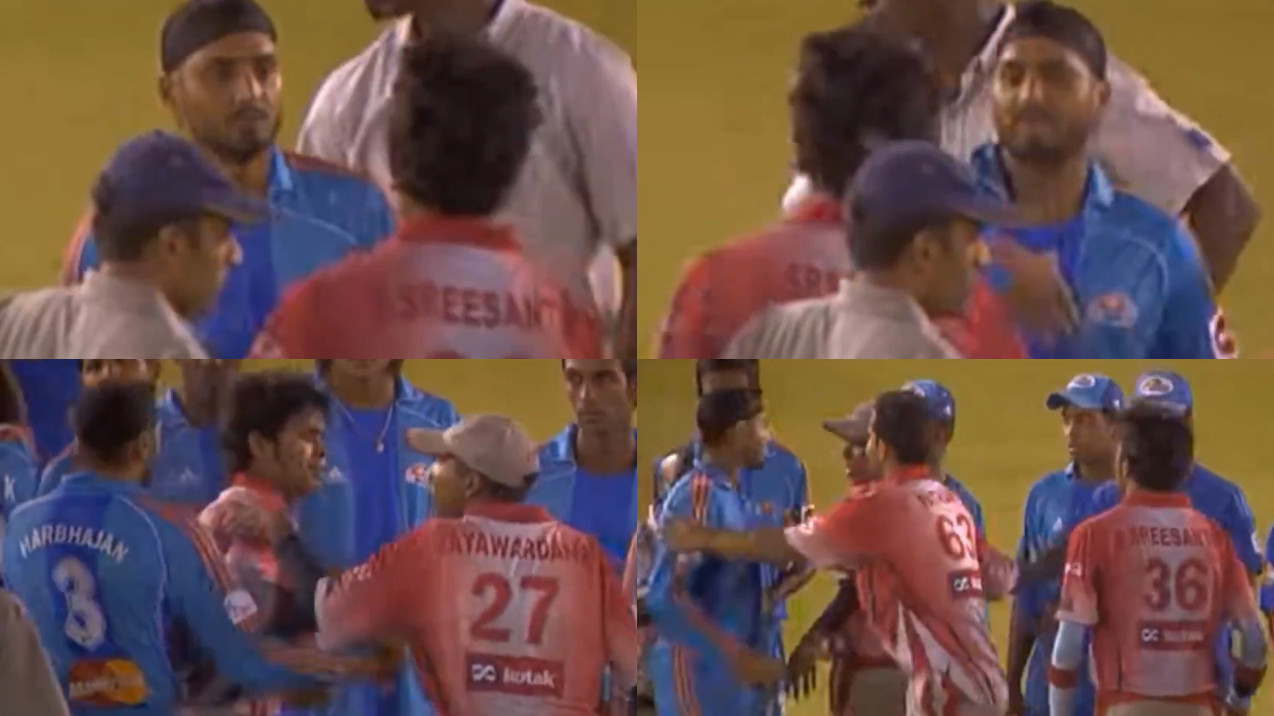 Sreesanth getting slapped by Harbhajan Singh during the IPL 2008 season | Screengrab