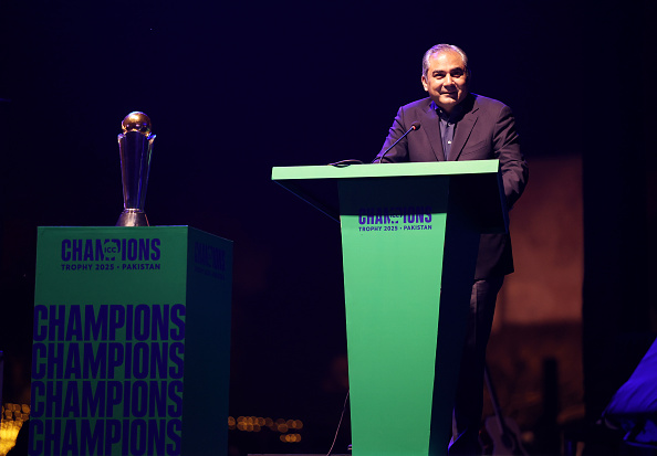 Mohsin Naqvi at Champions Trophy 2025 curtain raiser event | Getty