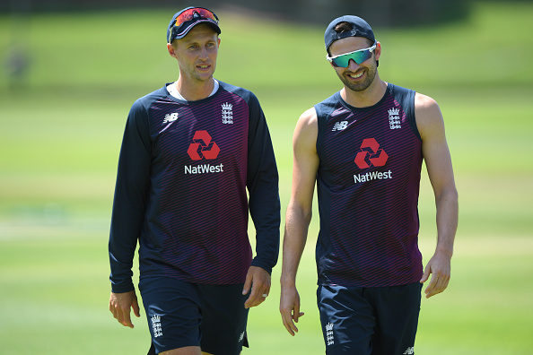 Joe Root and Mark Wood training before the start of day's play | Getty