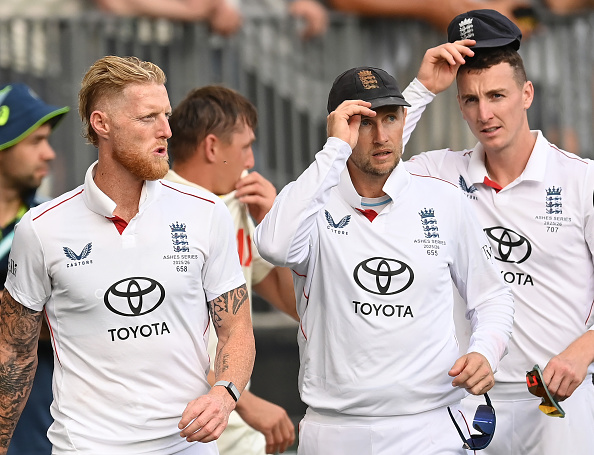 Ben Stokes, Joe Root and Harry Brook of England | Getty