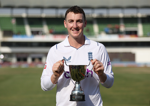 Harry Brook poses with his Player of the Match trophy | Getty Images