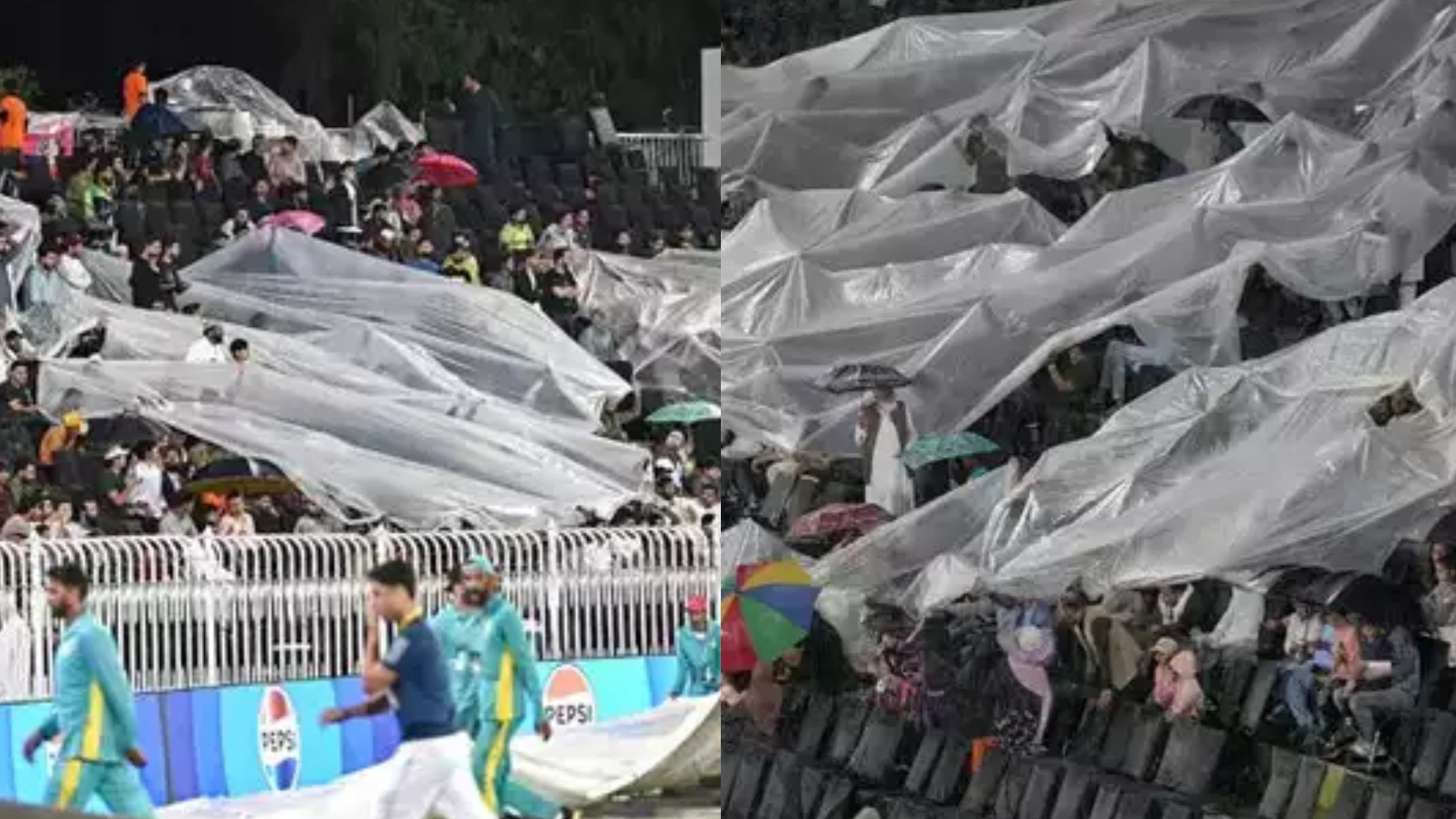 PAK v NZ 2024: PCB slammed after fans use plastic sheets to cover themselves in Rawalpindi in rain