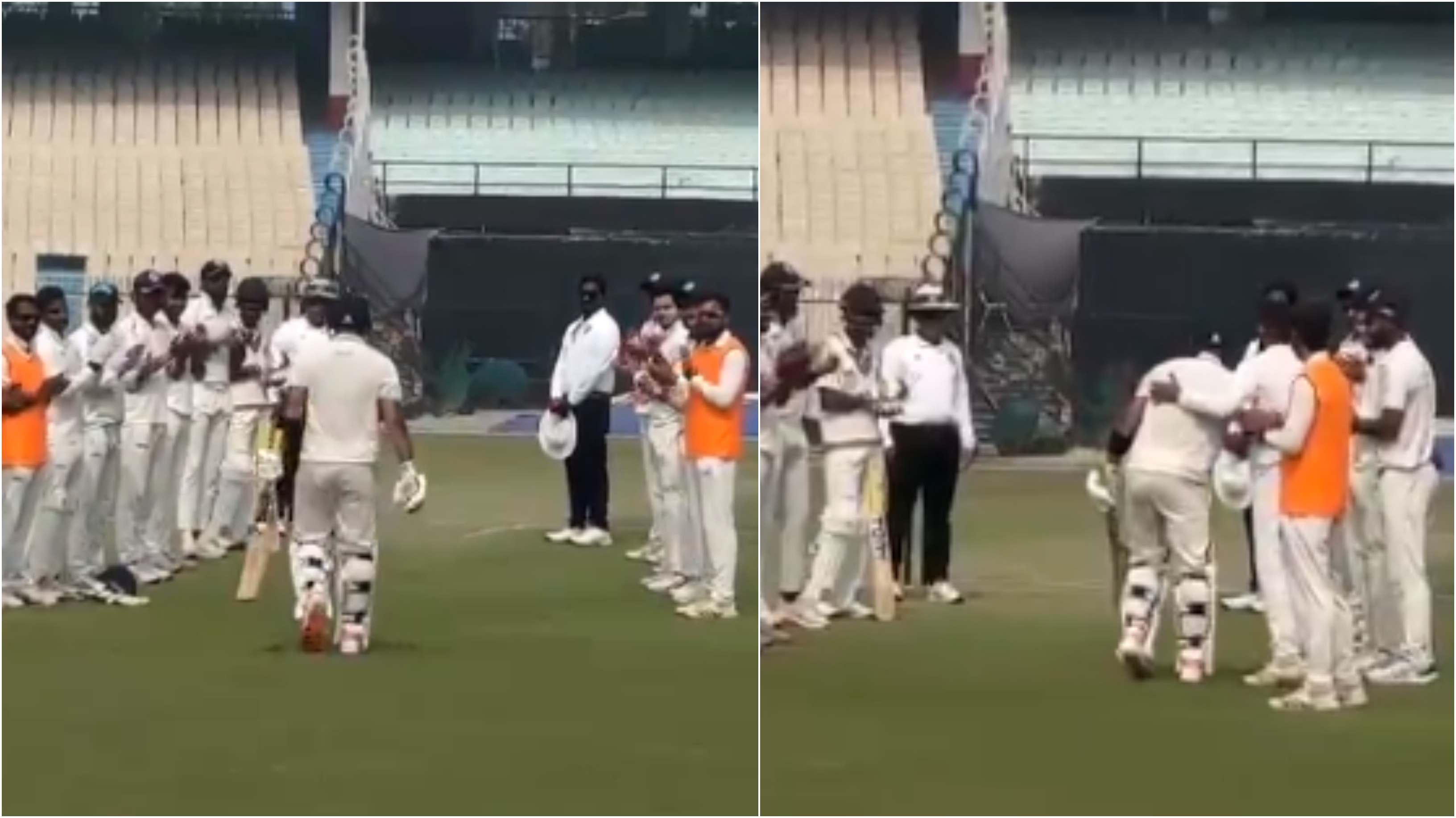 Manoj Tiwary receiving guard of honour from the Bihar team | Screengrab