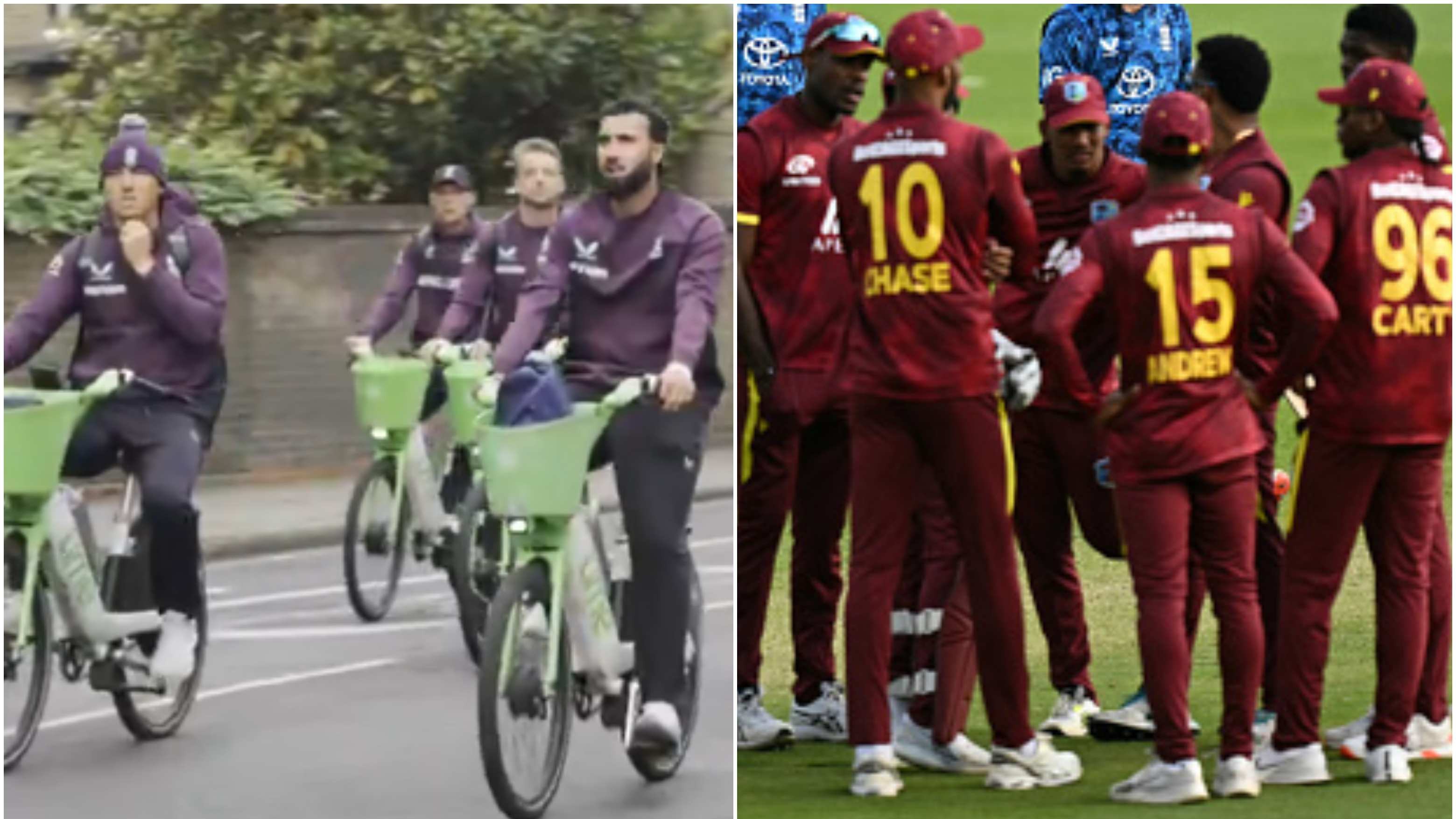 ENG v WI 2025: WATCH - England players ride cycles to reach venue for 3rd ODI; West Indies team bus stuck in London traffic