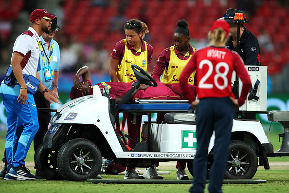 West Indies' skipper Stafanie Taylor was carried off on a buggy due to injury | Getty