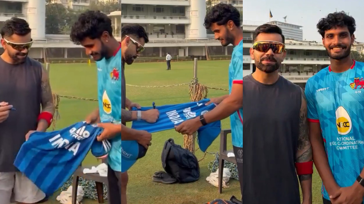 WATCH- Virat Kohli autographs an Indian jersey for a young net bowler from Mumbai