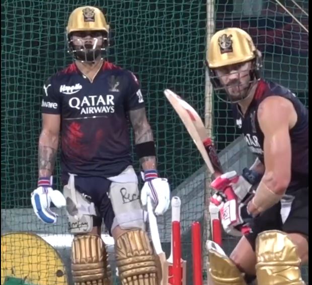 Virat Kohli and Faf du Plessis had a gala time against spinners in nets | RCB Twitter