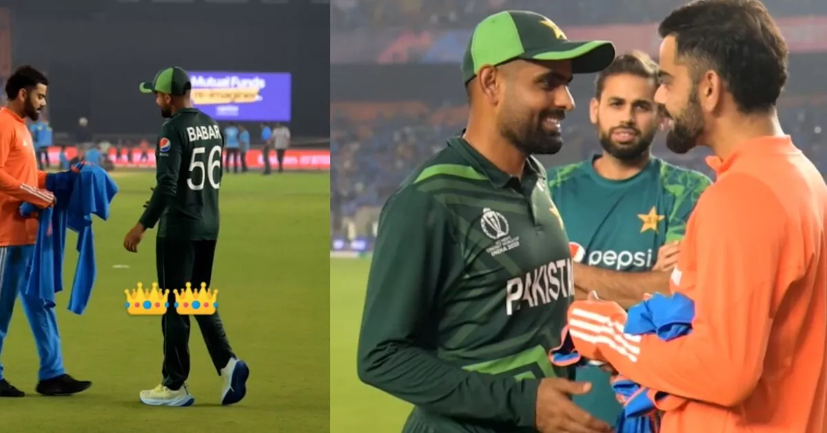 Kohli gave Babar a couple of signed Indian team shirts after the match | X